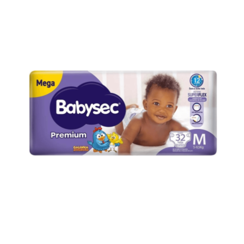 Fralda Babysec Premium Mega M com 32 unidades - 5 a 9,5kg
