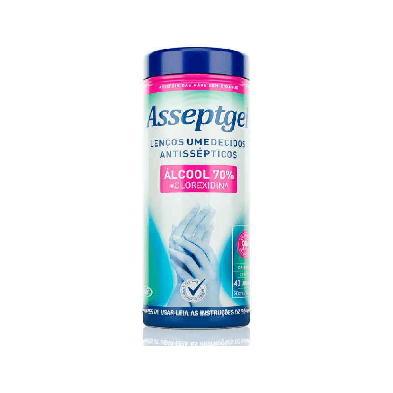 Lenço Umedecido Antisséptico com Clorexidina Asseptegel 40 lenços