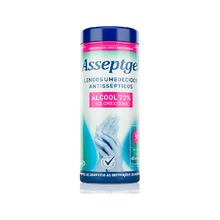Lenço Umedecido Antisséptico com Clorexidina Asseptegel 40 lenços