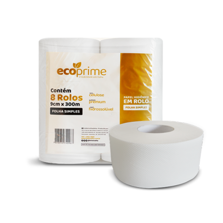Papel Higiênico Ecoprime Folha Simples 8 Rolos com 300 Metros