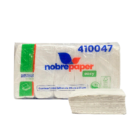 Papel Interfolha Folha Simples 2 Dobras 100% Celulose 20x21cm Nobre 1000 folhas