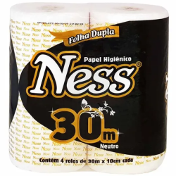 Papel Higiênico Folha Dupla Ness 16 pacotes de 4 rolos com 30m