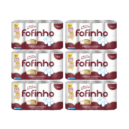 Papel Higiênico Folha Dupla Fofinho 6 pacotes com 16 rolos de 30 metros