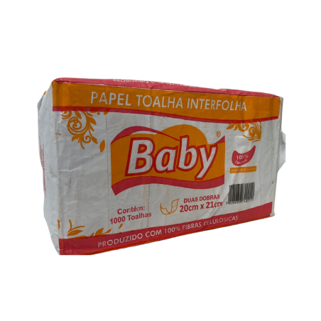 Papel Interfolha 100% celulose 20x21 2 dobras folha simples Baby com 1.000 folhas