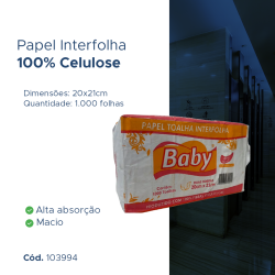 Papel Interfolha 100% celulose 20x21 2 dobras folha simples Baby com 1.000 folhas