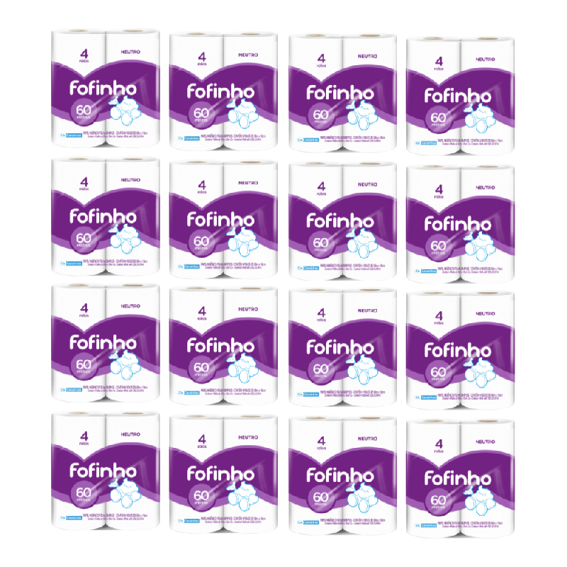 Papel Higiênico Folha Simples Fofinho 16 pacotes com 4 rolos de 60m