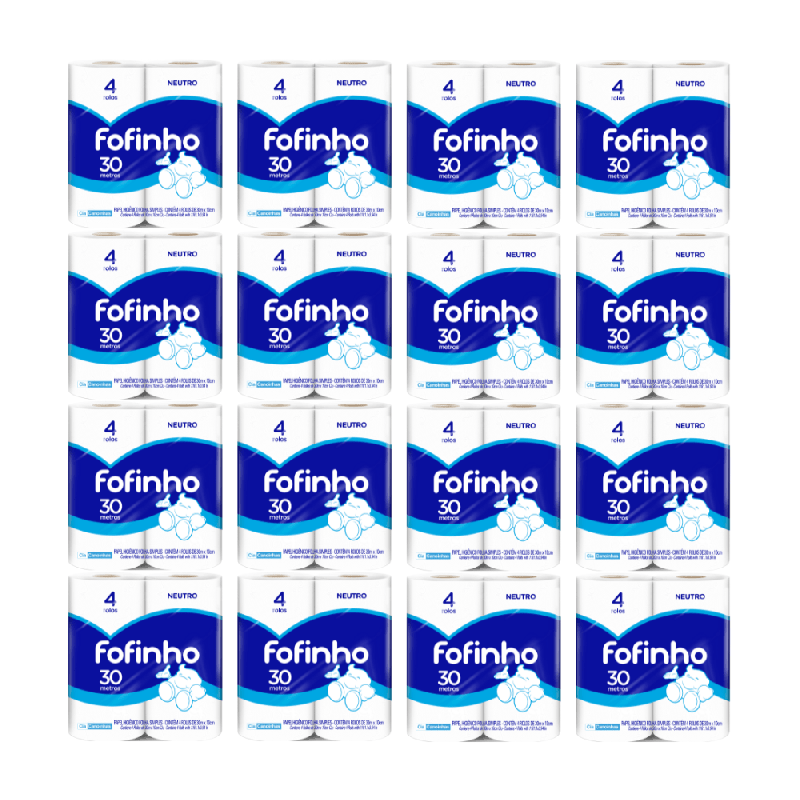 Papel Higiênico Folha Simples Fofinho 16 pacotes de 4 rolos com 30m