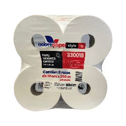 Papel Higiênico Rolão Folha Dupla 100% Celulose Picotado Nobre 8 rolos de 250m