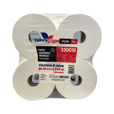 Papel Higiênico Rolão Folha Dupla 100% Celulose Picotado Nobre 8 rolos de 250m