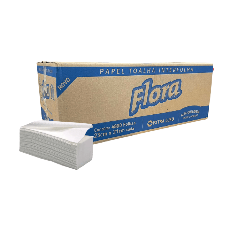 Papel Interfolha 100% Celulose Folha Simples 2 Dobras Flora 4.800 folhas