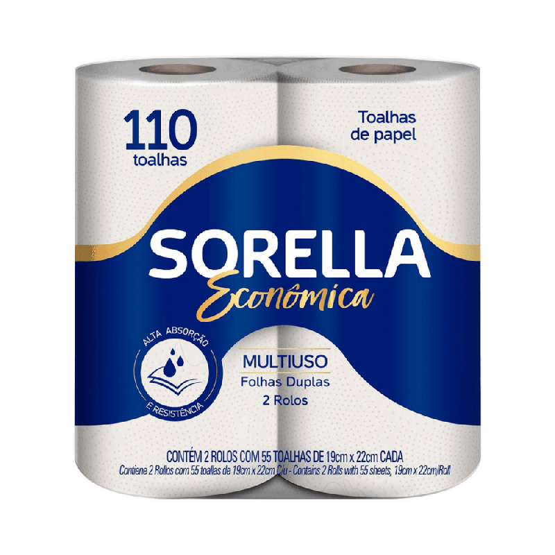 Papel Toalha para Cozinha Sorella Economic Pacote com 2 Rolos