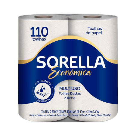 Papel Toalha para Cozinha Sorella Economic Pacote com 2 Rolos