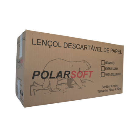Lençol Hospitalar de Papel 50x50 Branco Polar Caixa com 6 rolos