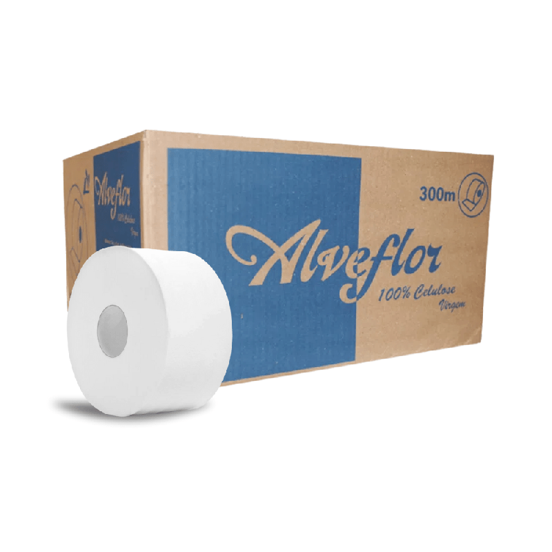 Papel Higiênico Rolão Folha Simples 100% Celulose Alveflor 8 rolos de 300m