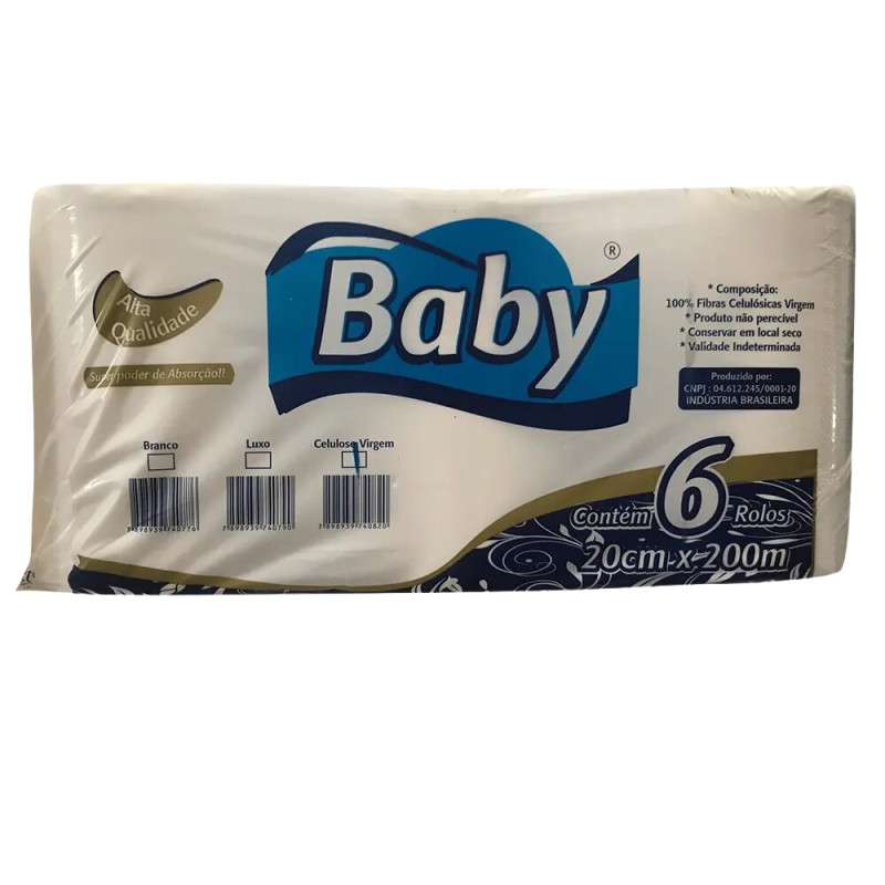 Papel Toalha Bobina 100% Celulose Baby 6 rolos com 200m