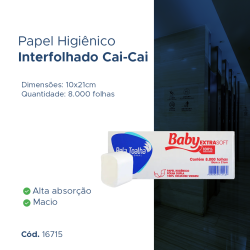 Papel Higiênico Interfolhado Cai-cai 100% Celulose Folha Dupla Extra Soft Baby 8.000 folhas