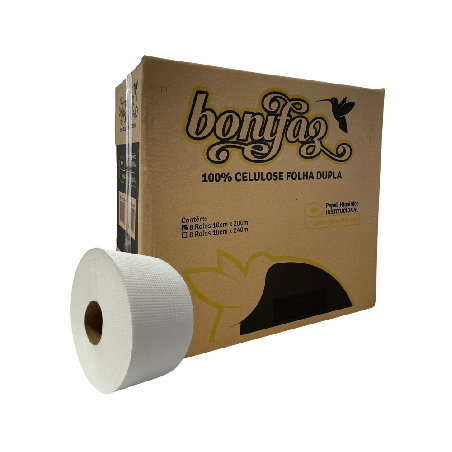 Papel Higiênico Rolão Folha Dupla 100% Celulose Bonifaz 8 rolos de 200m