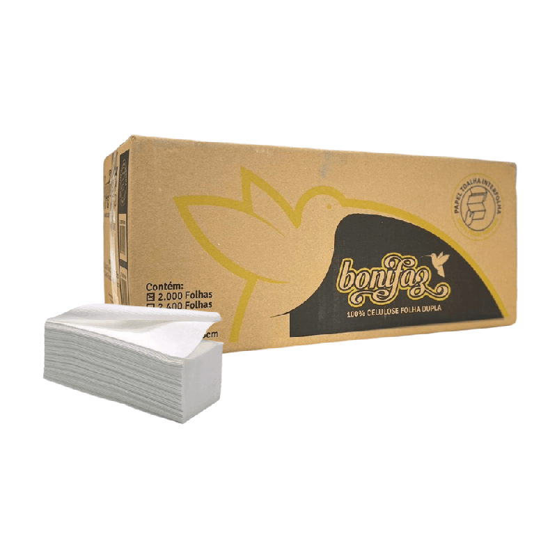 Papel Interfolha 100% Celulose Folha Dupla 2 Dobras Bonifaz 2.000 folhas