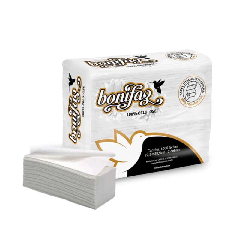 Papel Interfolha 100% Celulose Folha Simples Bonifaz 1.000 folhas
