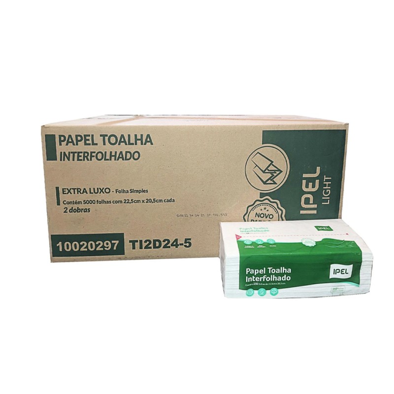 Papel Interfolha 2 Dobras Folha Simples 100% Celulose Indaial 5.000 folhas