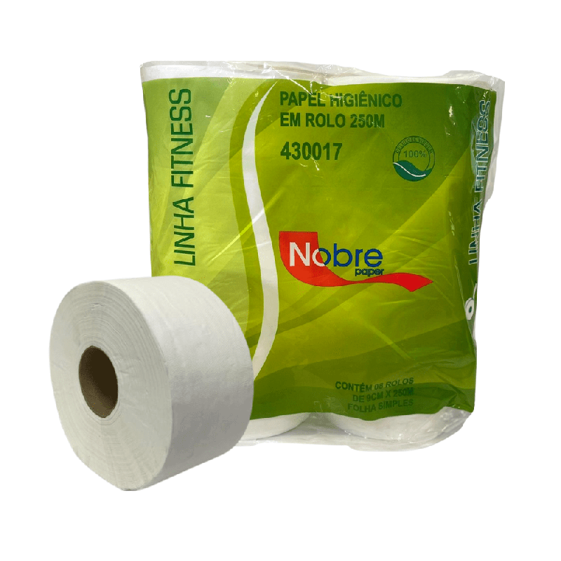 Papel Higiênico Rolão 100% Celulose Folha Simples Fitness Nobre 8 rolos de 250m