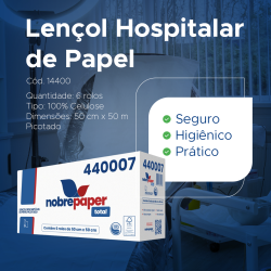 Lençol Hospitalar de Papel Picotado 50x50 100% Celulose Nobre 6 rolos