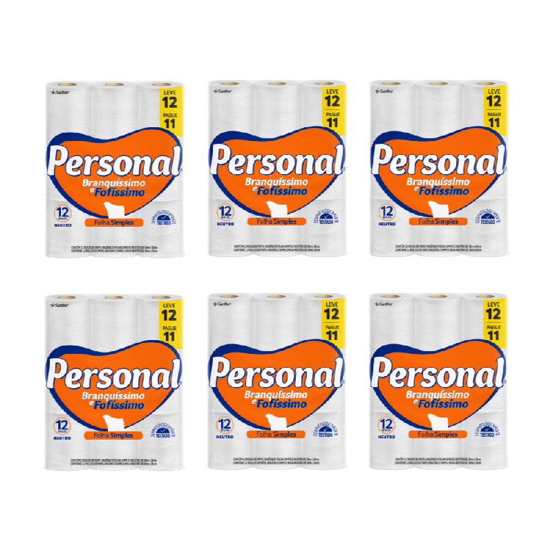 Papel Higiênico Folha Simples Personal  6 pacotes contendo 12 rolos com 30m