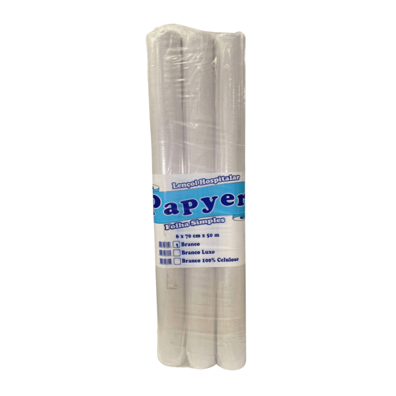 Lençol Hospitalar de Papel Branco 70x50 Papyer Fardo com 6 rolos