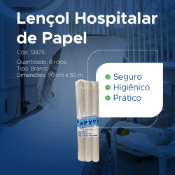 Lençol Hospitalar de Papel Branco 70x50 Papyer Fardo com 6 rolos