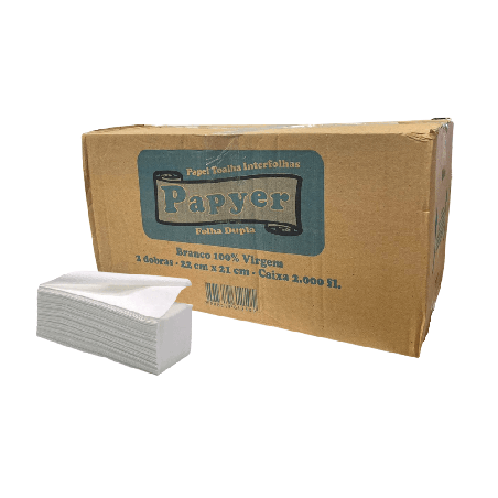 Papel Interfolha 100% Celulose Folha Dupla 2 Dobras Papyer 2.000 folhas