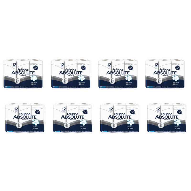 Papel Higiênico Folha Tripla Fofinho Absolute 8 pacotes de 12 rolos com 20m