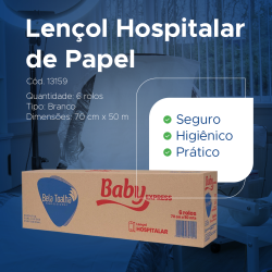 Lençol Hospitalar de Papel Branco 70x50 Baby 6 rolos