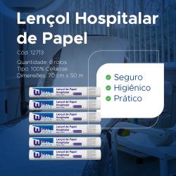 Lençol Hospitalar de Papel 70x50 100% Celulose White Paper Fardo com 6 rolos