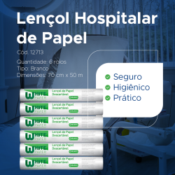 Lençol Hospitalar de Papel Branco 70x50 White Paper 6 rolos