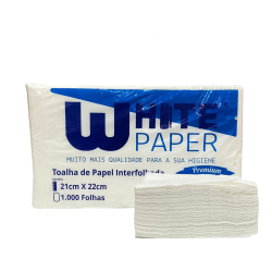 Papel Interfolha 100% celulose 21x22cm 2 dobras White Paper com 1.000 folhas