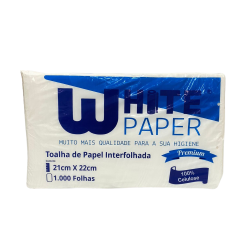 Papel Interfolha 100% celulose 21x22cm 2 dobras White Paper com 1.000 folhas
