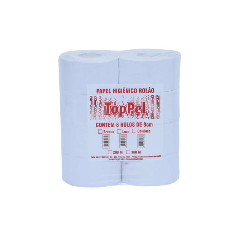 Papel Higiênico Rolão Luxo folha simples Toppel 8 rolos