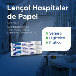 Lençol Hospitalar 50x50 100% Celulose Whitepaper Fardo com 6 rolos