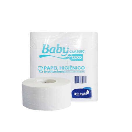 Papel Higiênico Rolão Folha Simples Baby Classic Luxo 8 rolos de 300m