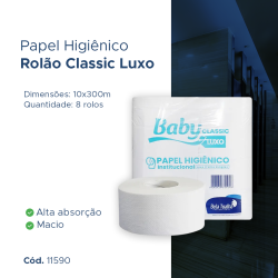 Papel Higiênico Rolão Folha Simples Baby Classic Luxo 8 rolos de 300m