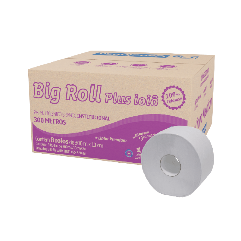 Papel Higiênico Rolão Folha Simples 100% Celulose Big Roll 8 rolos de 300m