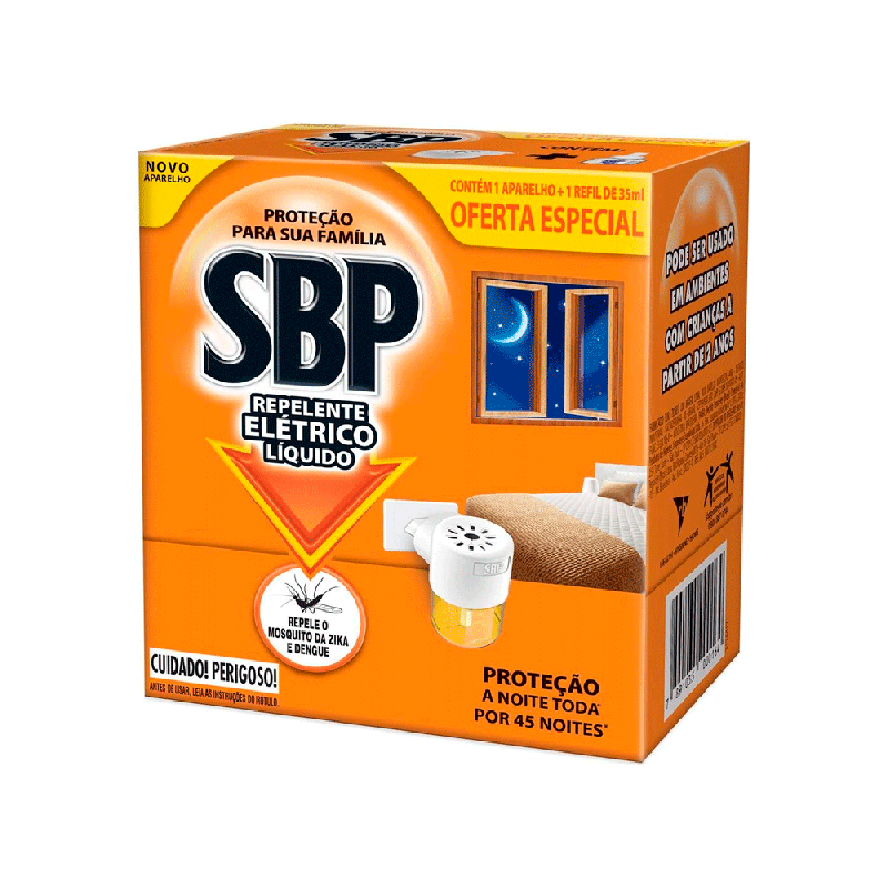 Repelente Elétrico Líquido SBP Aparelho+ Refil 45 Noites