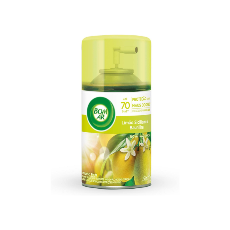 Aromatizador Bom Ar Spray Automático Freshmatic Limão siciliano e baunilha, Refil 250ml