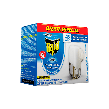 Repelente Raid Elétrico Líquido 45 noites Aparelho+Refil