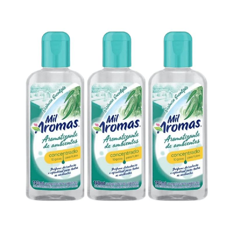 Limpador Perfumado Concentrado Eucalipto Mil Aromas 140ml com 3 unidades