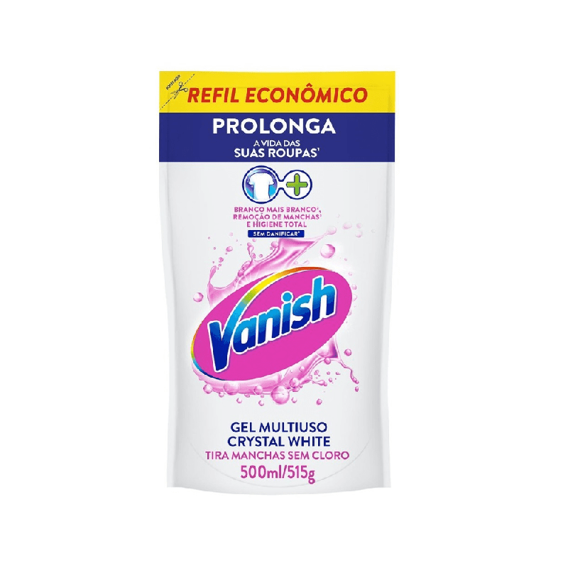 Refil Alvejante Tira Manchas Gel Multiuso Crystal White Vanish 500ml Indicado para Roupas Brancas