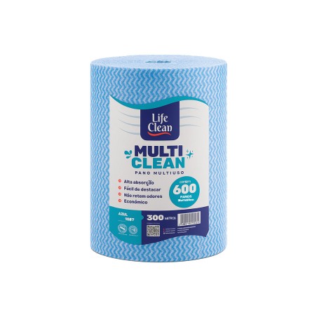 Pano Multiuso 28x300 Azul Bobina Life Clean 600 unidades