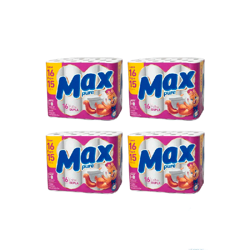 Papel Higiênico Folha Dupla Max Pure 4 Pacotes com 16 rolos de 30m