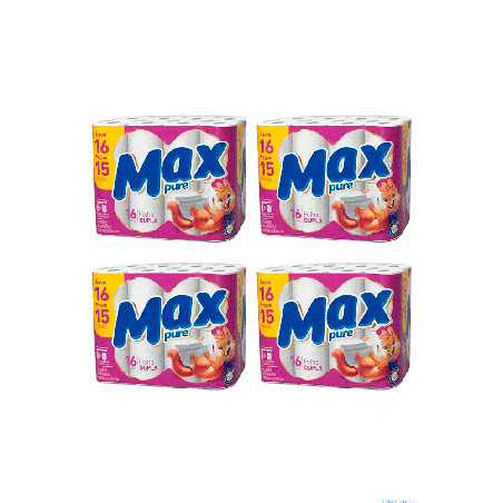 Papel Higiênico Folha Dupla Max Pure 4 Pacotes com 16 rolos de 30m