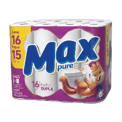 Papel Higiênico Folha Dupla Max Pure 4 Pacotes com 16 rolos de 30m